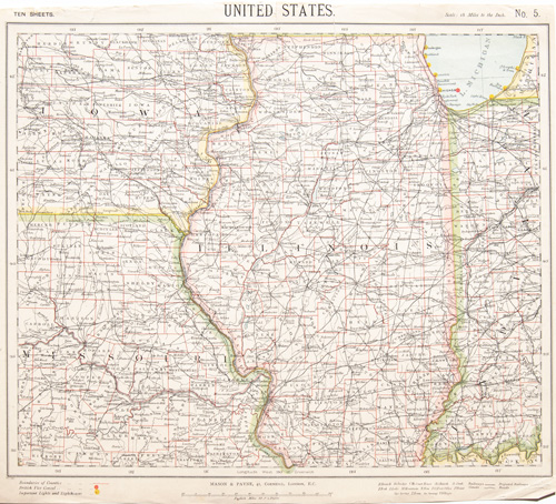 antique map of illinois and surrounding states 1884